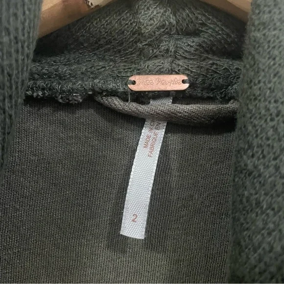 Free People Olive Green Drape Knit Coated Denim Moto Boho Fall Jacket Size 2 - Picture 9 of 9